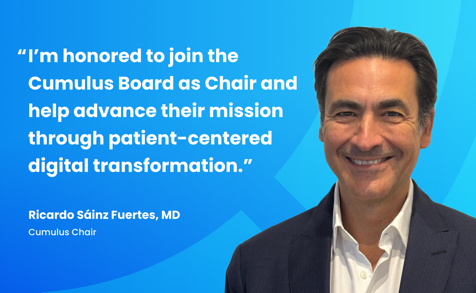 Picture of Ricardo Sáinz Fuertes with quote and Cumulus background.