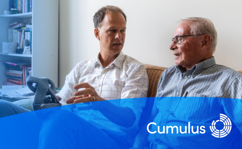 Dr George Stothart and patient discuss the Fast Ball EEG test at the patient's home.